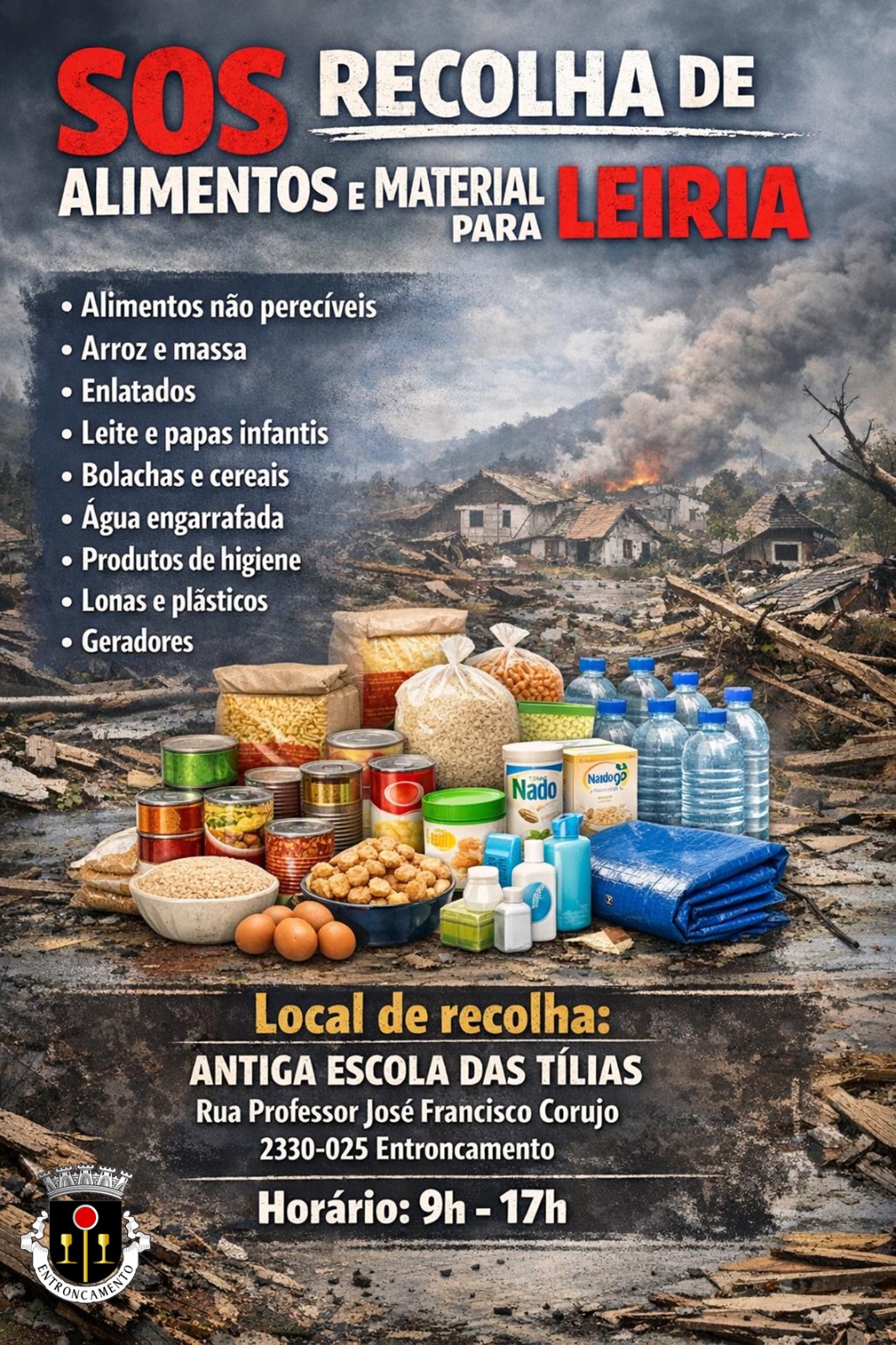 SOS recolha de alimentos e material para Leiria!